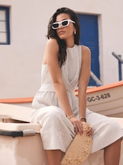 Mint Velvet Cream Striped Twist Midi Dress - Image 5 of 7