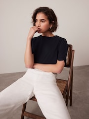 Mint Velvet Blue Lace Trim 100% Cotton T-Shirt - Image 1 of 6