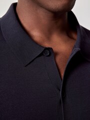 Hawes & Curtis Blue Long Sleeve Button Down 100% Cotton Polo Shirt - Image 4 of 4