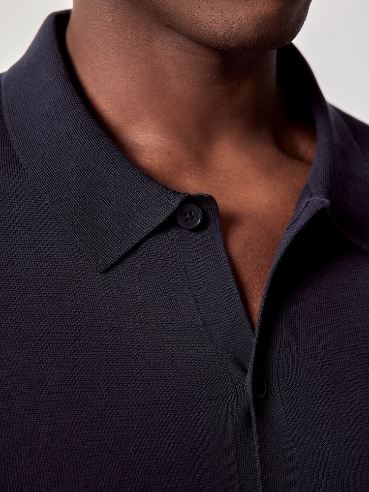 Hawes & Curtis Blue Long Sleeve Button Down 100% Cotton Polo Shirt - Image 4 of 4