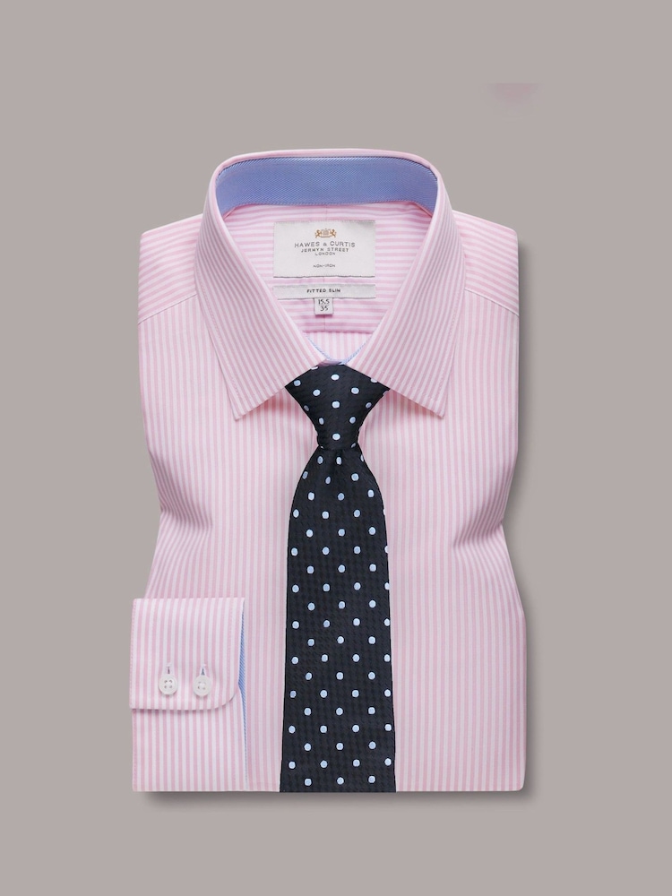 Hawes & Curtis Pink 100% Cotton Bengal Stripe Fitted Slim Fit Shirt - Image 1 of 3