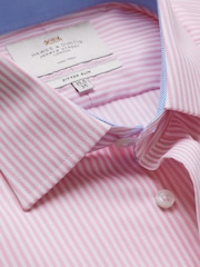 Hawes & Curtis Pink 100% Cotton Bengal Stripe Fitted Slim Fit Shirt - Image 3 of 3
