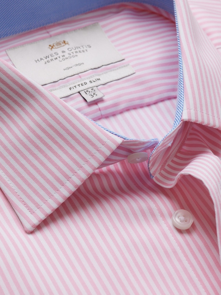 Hawes & Curtis Pink 100% Cotton Bengal Stripe Fitted Slim Fit Shirt - Image 3 of 3