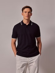 Hawes & Curtis Blue TIpped Mercerized 100% Cotton Polo Shirt - Image 1 of 4