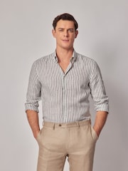Hawes & Curtis Green Stripe 100% Linen Slim Shirt - Image 1 of 4