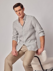 Hawes & Curtis Green Stripe 100% Linen Slim Shirt - Image 2 of 4