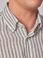 Hawes & Curtis Green Stripe 100% Linen Slim Shirt - Image 3 of 4