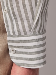 Hawes & Curtis Green Stripe 100% Linen Slim Shirt - Image 4 of 4