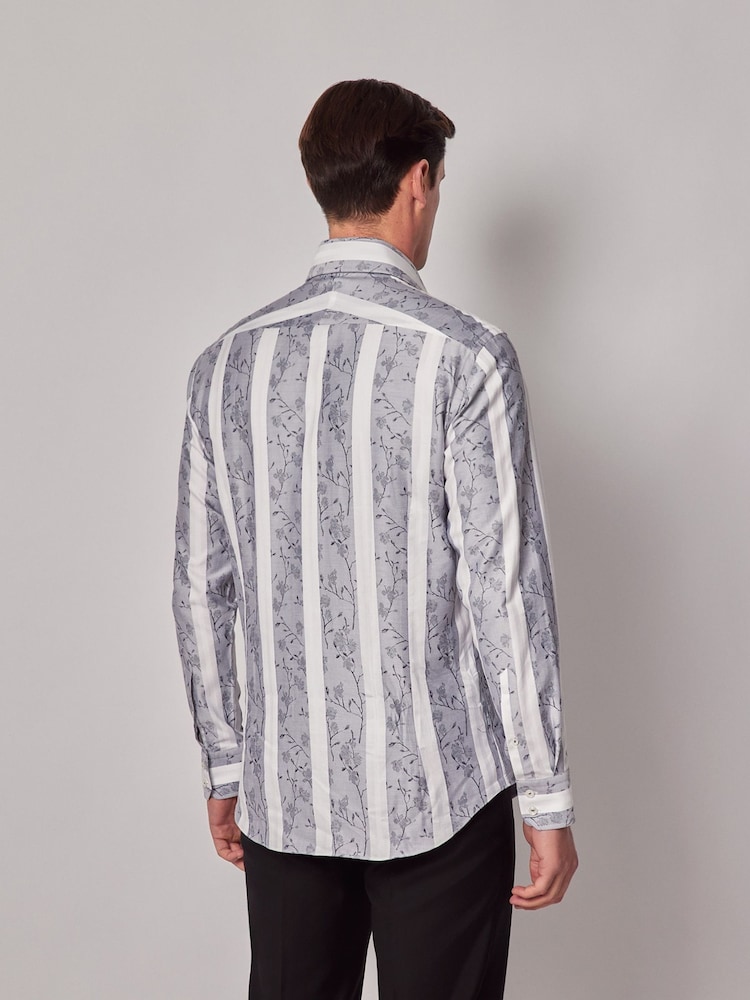 Hawes & Curtis Blaues Slim-Fit-Hemd aus 100% Baumwoll-Jacquard mit Streifen - Bild 2 von 3