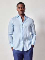Hawes & Curtis Blue 100% Linen Slim Shirt - Image 1 of 3