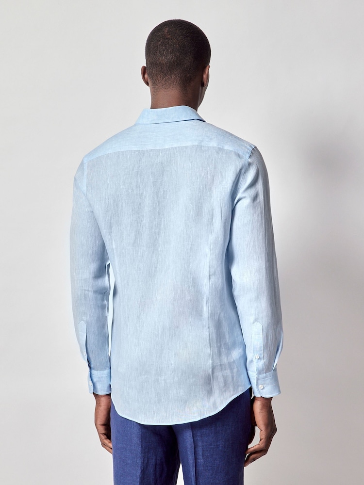 Hawes & Curtis Blue 100% Linen Slim Shirt - Image 2 of 3