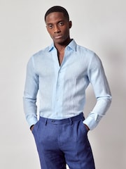 Hawes & Curtis Blue 100% Linen Slim Shirt - Image 3 of 3