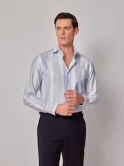 Hawes & Curtis Blue 100% Cotton Stripe Jacquard Slim Shirt - Bild 1 von 3