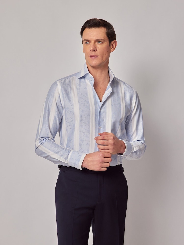 Hawes & Curtis Blue 100% Cotton Stripe Jacquard Slim Shirt - Bild 1 von 3