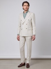 Hawes & Curtis Cream Double Breasted 100% Linen Tailored Suit Jacket - Image 1 of 4