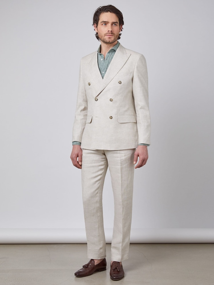 Hawes & Curtis Cream Double Breasted 100% Linen Tailored Suit Jacket - Image 1 of 4