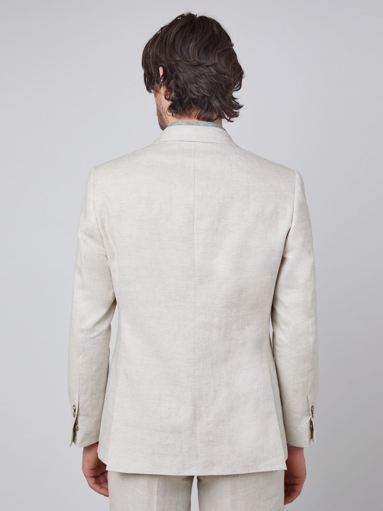 Hawes & Curtis Cream Double Breasted 100% Linen Tailored Suit Jacket - Image 2 of 4
