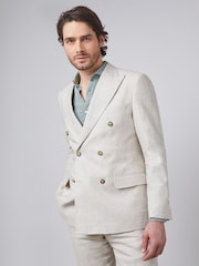 Hawes & Curtis Cream Double Breasted 100% Linen Tailored Suit Jacket - Image 3 of 4