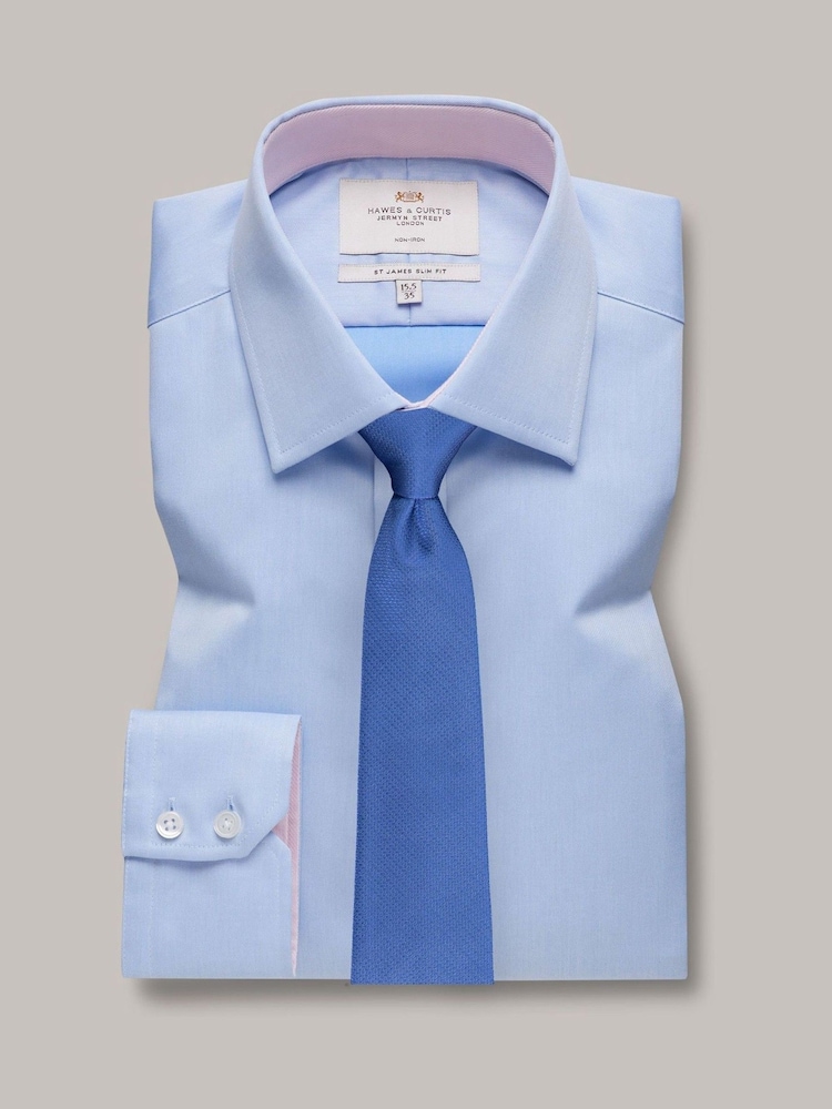 Hawes & Curtis Blue 100% Cotton Pick And Pick Slim Shirt - Image 1 of 3 Hawes & Curtis Blue 100% Cotton Pick And Pick Slim Shirt - Image 1 of 3
