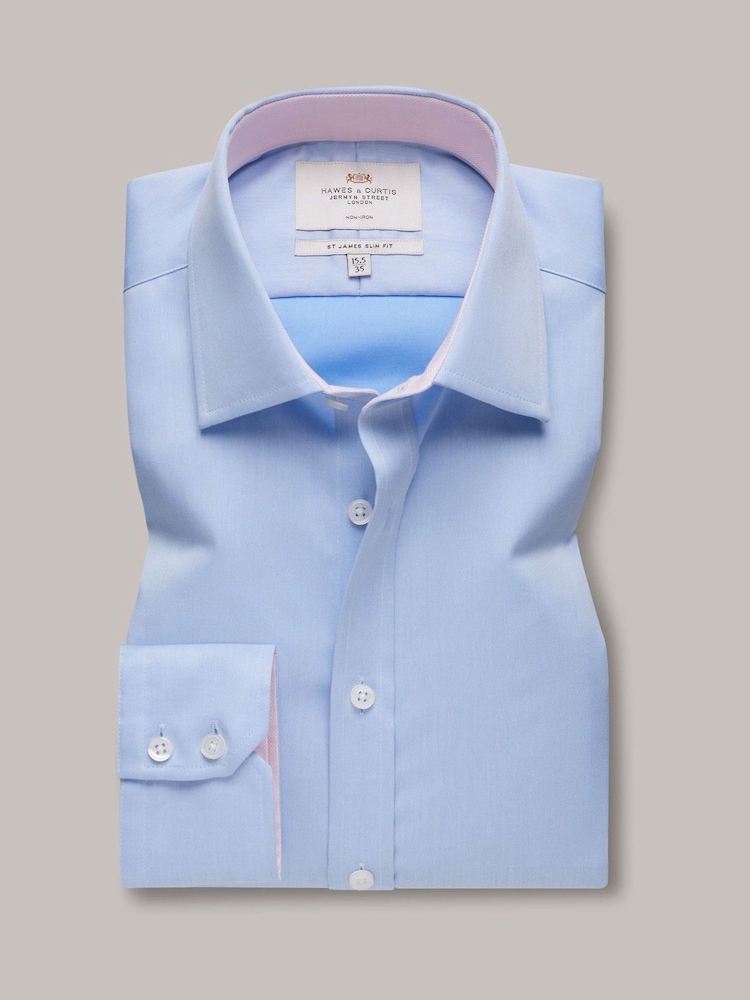 Hawes & Curtis Blue 100% Cotton Pick And Pick Slim Shirt - Image 2 of 3