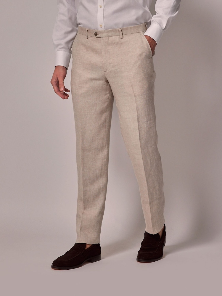 Hawes & Curtis Cream Tailored Italian 100% Cotton Hemmed Trousers - Image 1 of 3