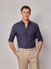 Hawes & Curtis Blue 100% Linen Slim Shirt - Image 1 of 4