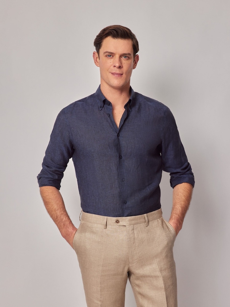 Hawes & Curtis Blue 100% Linen Slim Shirt - Image 1 of 4