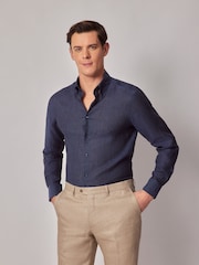 Hawes & Curtis Blue 100% Linen Slim Shirt - Image 2 of 4