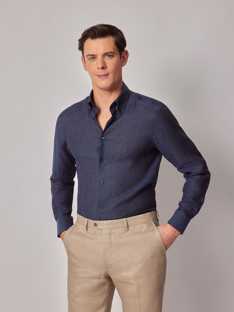 Hawes & Curtis Blue 100% Linen Slim Shirt - Image 2 of 4