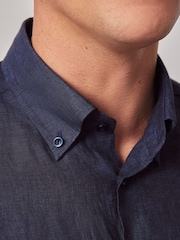Hawes & Curtis Blue 100% Linen Slim Shirt - Image 3 of 4