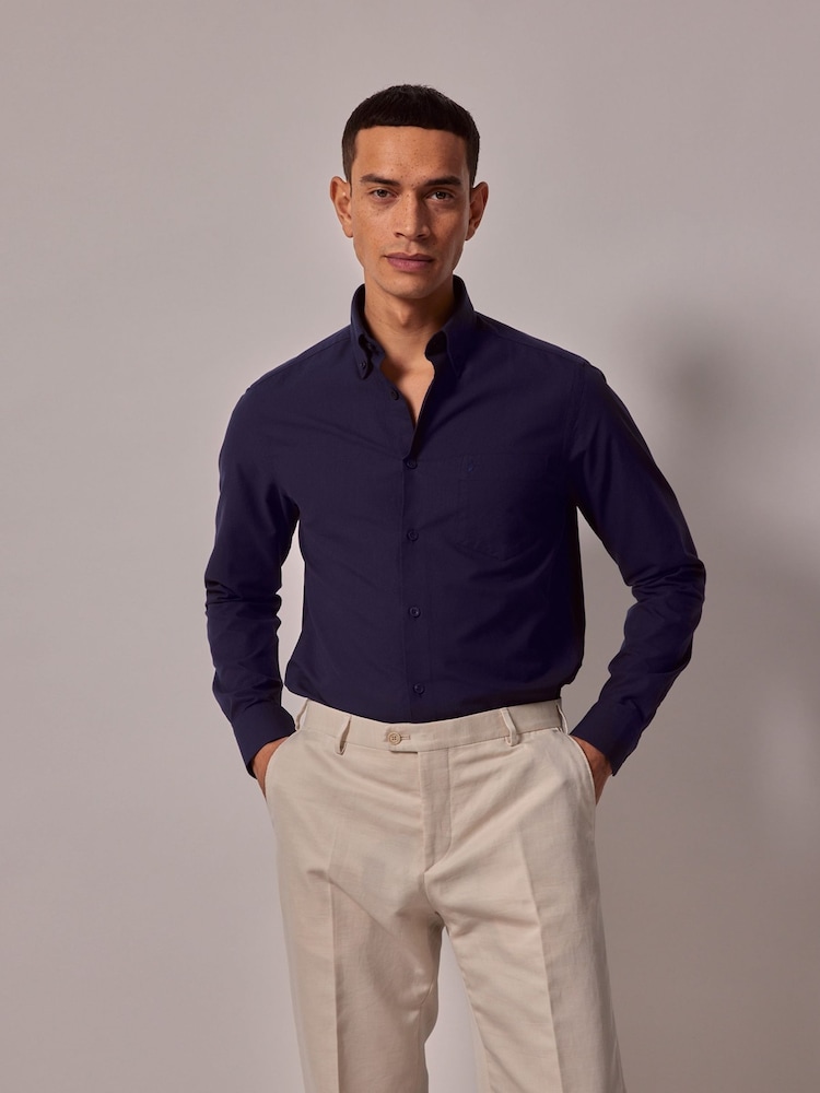 Hawes & Curtis Blue Oxford Shirt Plain 100% Cotton Shirt - Image 3 of 3 Hawes & Curtis Blue Oxford Shirt Plain 100% Cotton Shirt - Image 3 of 3