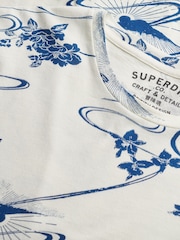 Superdry White Classic Essential Printed 100% Cotton T-Shirt - Image 6 of 6