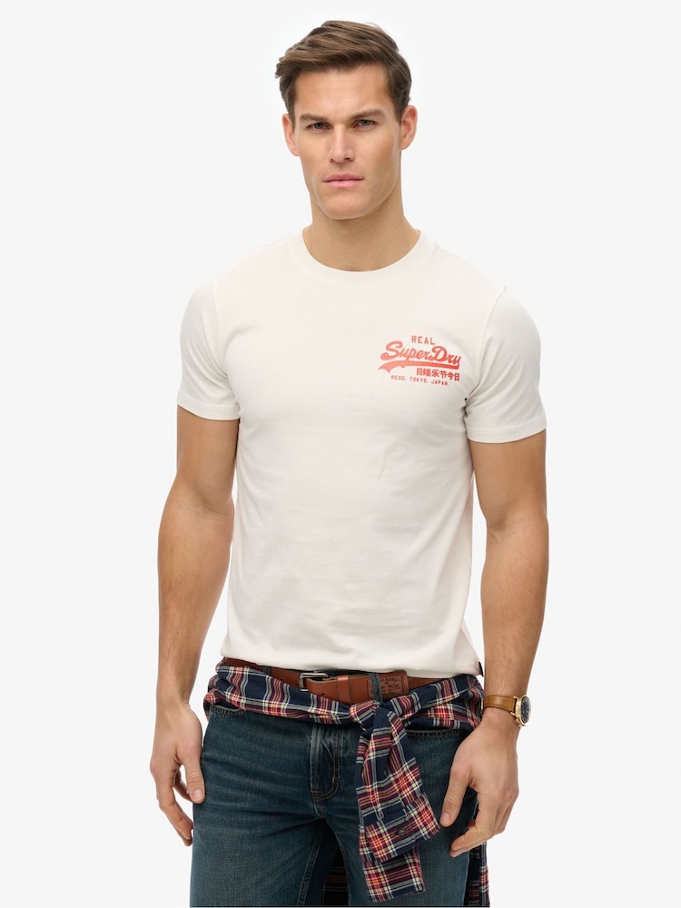 Superdry Cream Vintage Logo Tokyo Relaxed 100% Cotton T-Shirt - Image 1 of 6 Superdry Cream Vintage Logo Tokyo Relaxed 100% Cotton T-Shirt - Image 1 of 6