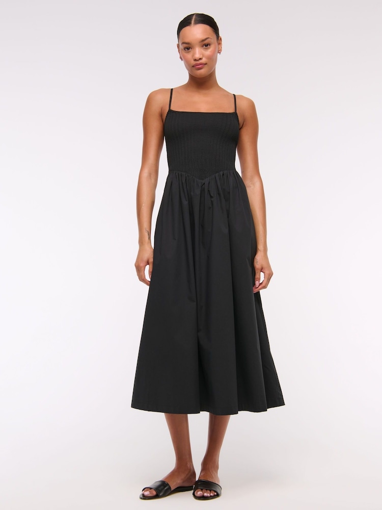 Abercrombie & Fitch Dipped Waist Strappy Midi Dress - Image 1 of 5