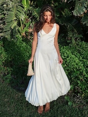 Abercrombie & Fitch Bubble Hem White Midi Dress - Imagen 1 de 7