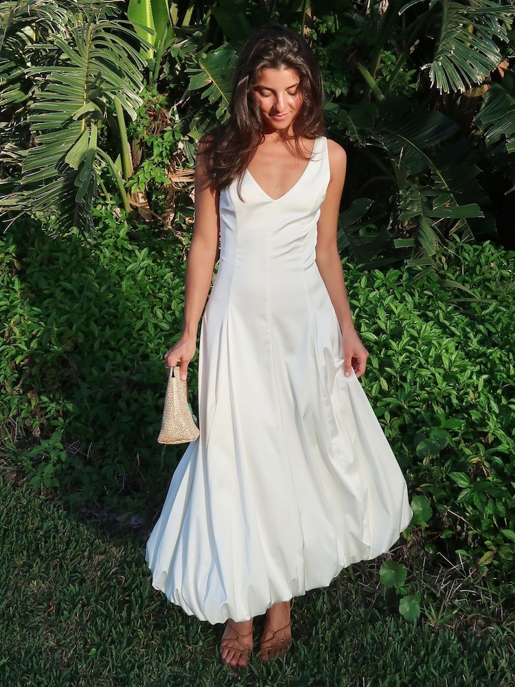 Abercrombie & Fitch Bubble Hem White Midi Dress - Imagen 1 de 7