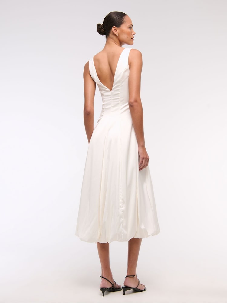 Abercrombie & Fitch Bubble Hem White Midi Dress - Image 4 of 7