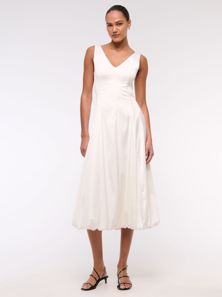 Abercrombie & Fitch Bubble Hem White Midi Dress - Image 6 of 7