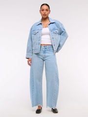 Abercrombie & Fitch Blue Light Destroy Hem Mid Rise Barrel Leg Jeans - Image 1 of 7