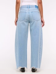 Abercrombie & Fitch Blue Light Destroy Hem Mid Rise Barrel Leg Jeans - Image 3 of 7
