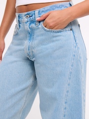 Abercrombie & Fitch Blue Light Destroy Hem Mid Rise Barrel Leg Jeans - Image 5 of 7
