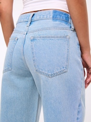 Abercrombie & Fitch Blue Light Destroy Hem Mid Rise Barrel Leg Jeans - Image 6 of 7