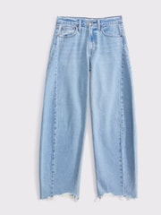 Abercrombie & Fitch Blue Light Destroy Hem Mid Rise Barrel Leg Jeans - Image 7 of 7