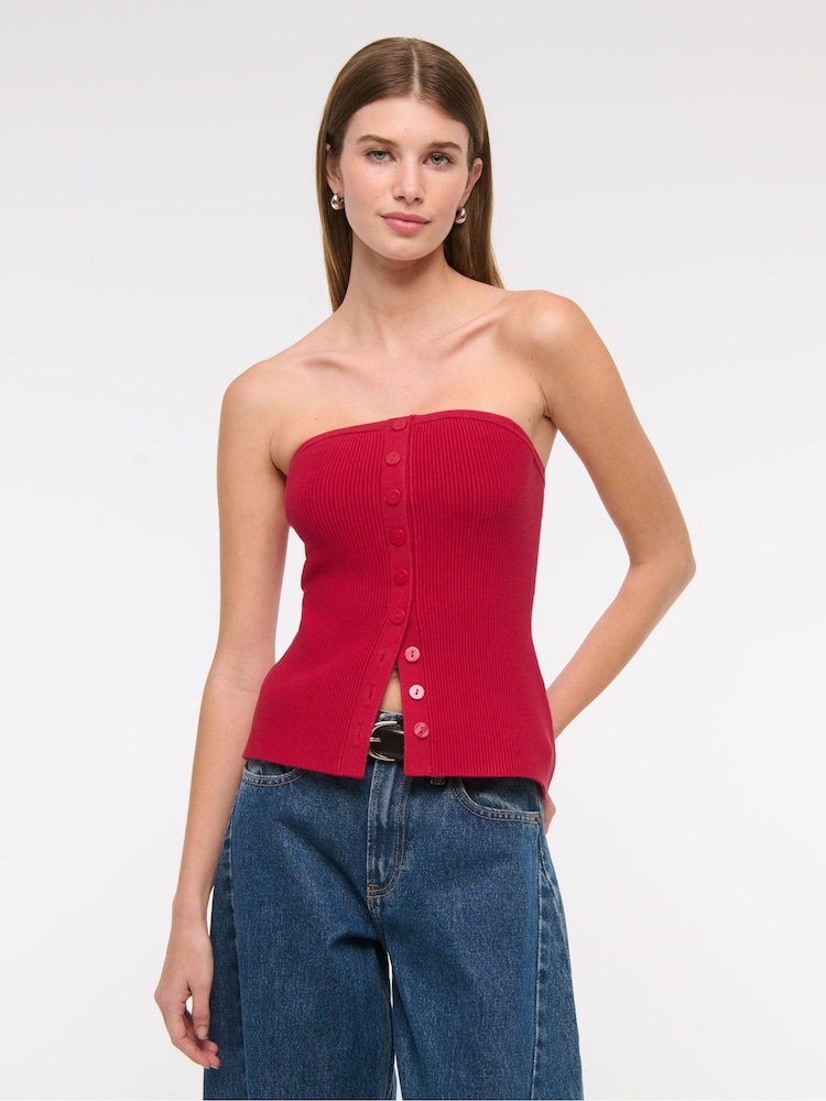 Abercrombie & Fitch Strapless Button Through Knitted Tube Top - Image 1 of 7