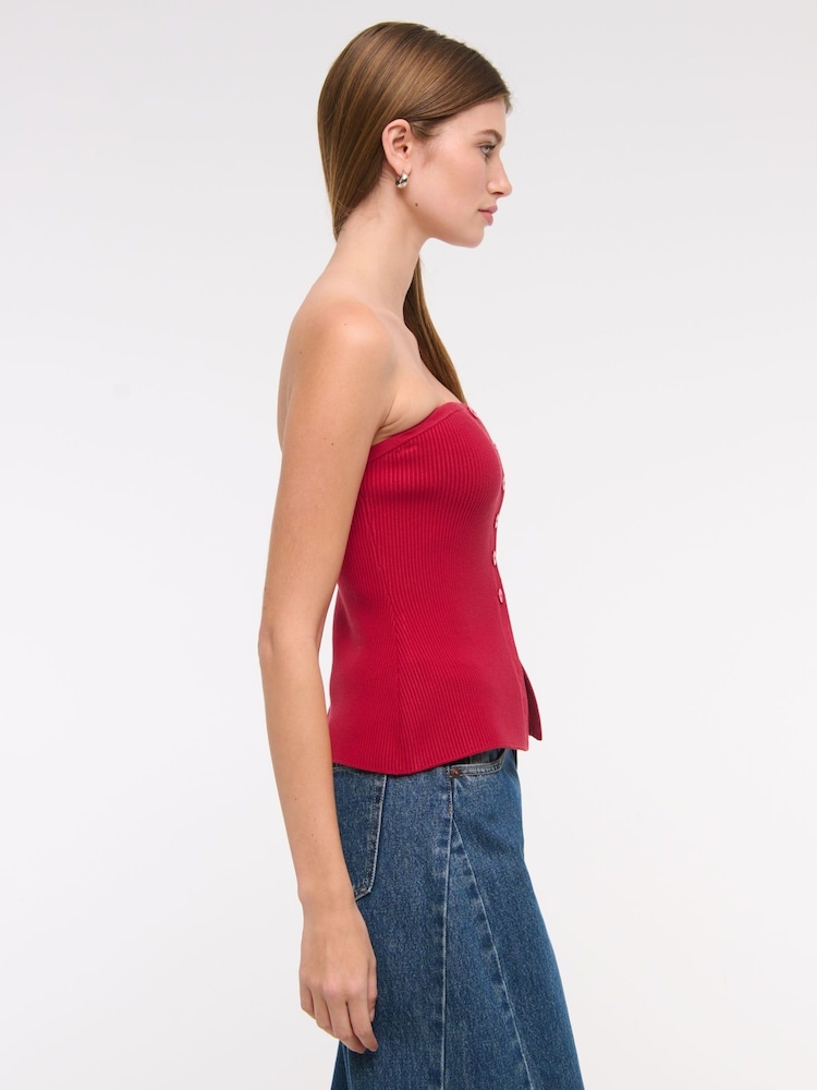 Abercrombie & Fitch Strapless Button Through Knitted Tube Top - Image 3 of 7