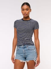 Abercrombie & Fitch High Rise Mom Denim Shorts With Destroy - Image 1 of 6