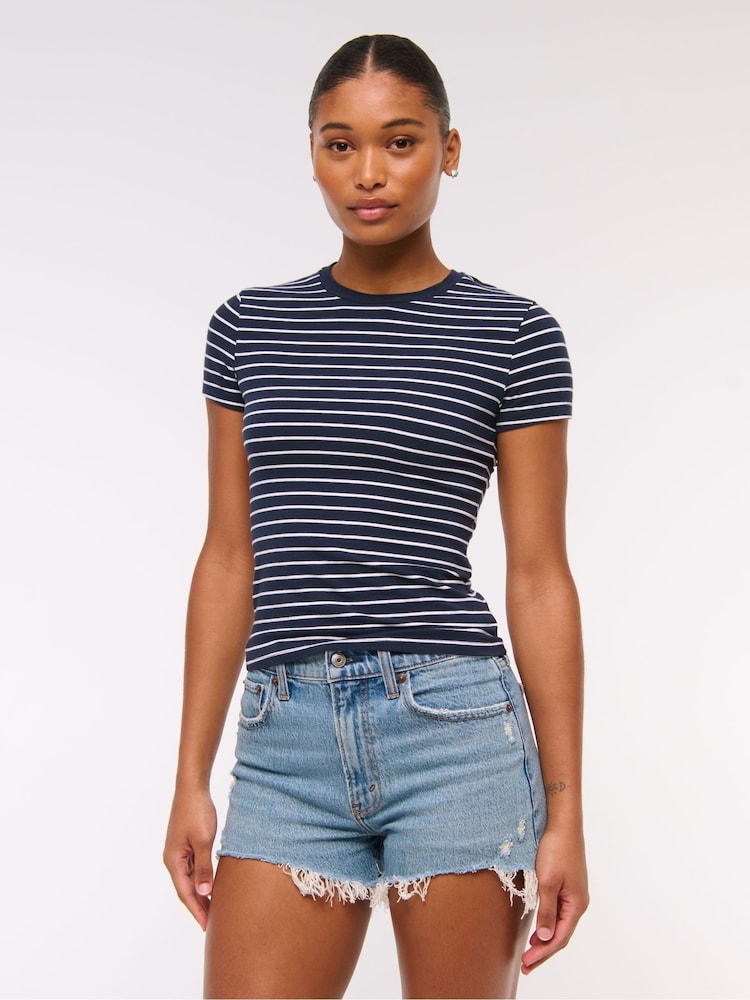Abercrombie & Fitch High Rise Mom Denim Shorts With Destroy - Image 1 of 6