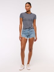 Abercrombie & Fitch High Rise Mom Denim Shorts With Destroy - Image 3 of 6