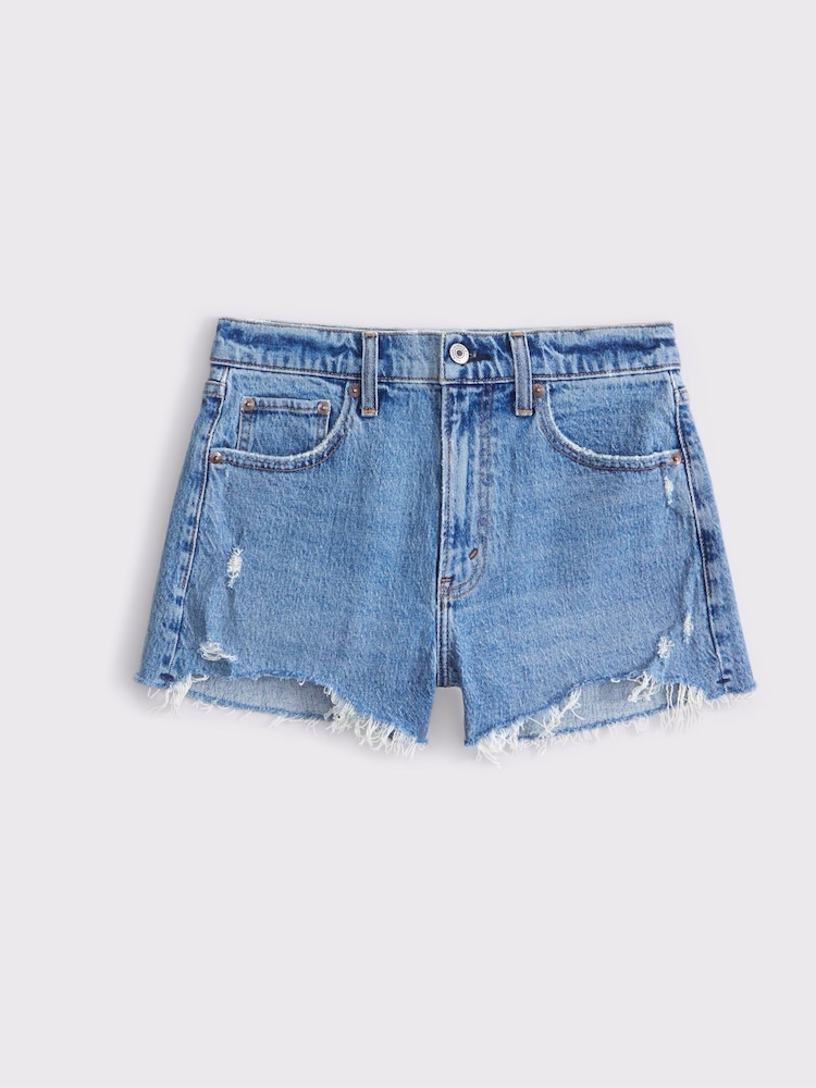 Abercrombie & Fitch High Rise Mom Denim Shorts With Destroy - Image 6 of 6