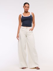 Abercrombie & Fitch Cream Mid Rise Ultra Wide Leg Jeans - Image 1 of 7